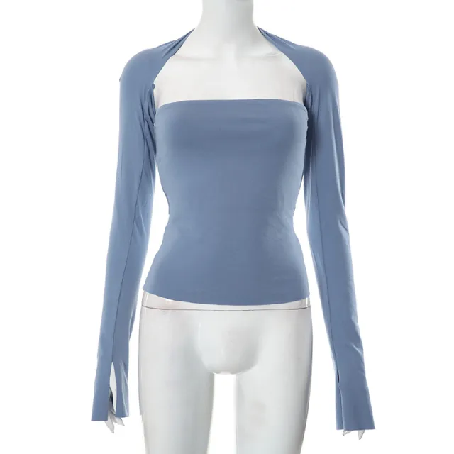 Summer New Solid Color Cape Top T shirt Gray Blue - Shop at LoveMi