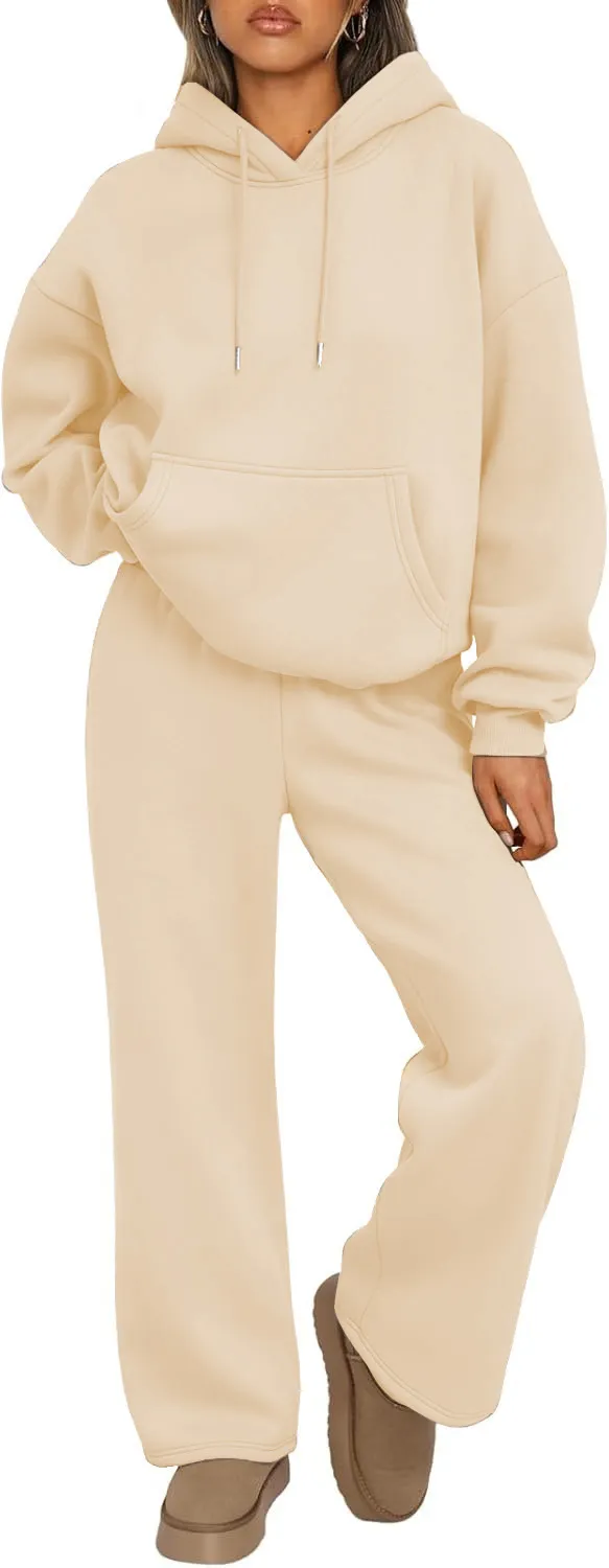 Autumn And Winter Casual Hooded Sweatshirt Oversized Wide leg Apricot Fall - Shop at LoveMi