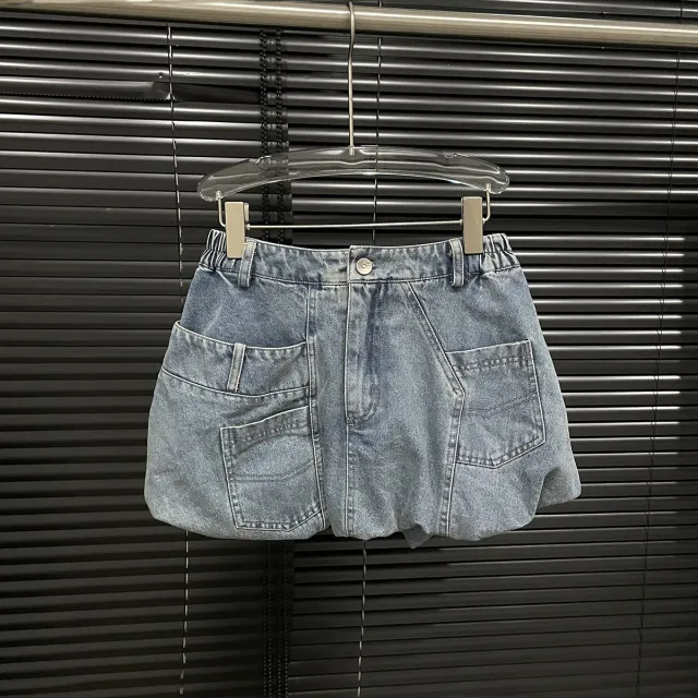 Summer Stereo Retro Pocket Denim Skirt Blue - Shop at LoveMi