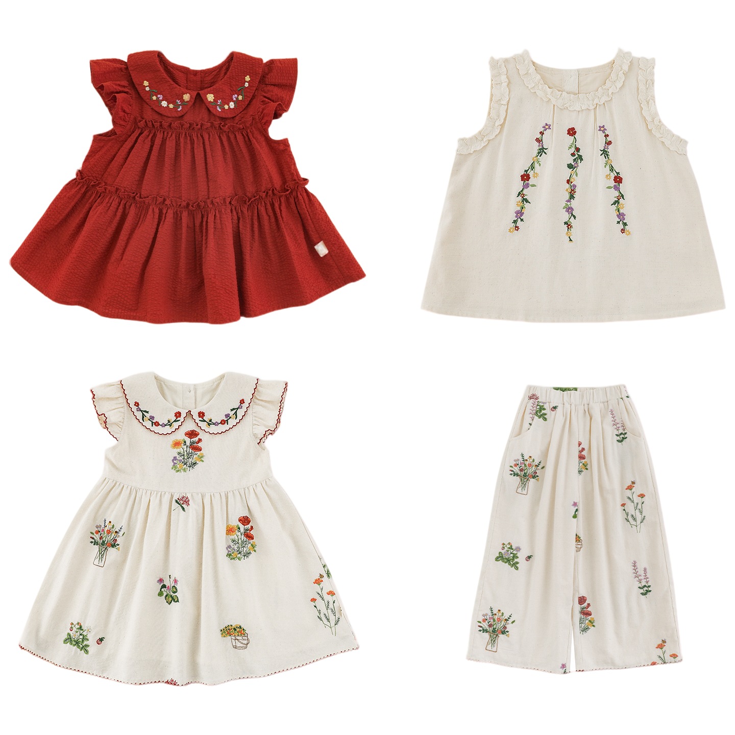 Floral Ruffled Top And Vest Toddler Set