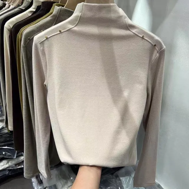 Double sided Dralon Half high Collar Long Sleeves Inner Bottoming Shirt Apricot - Shop at LoveMi