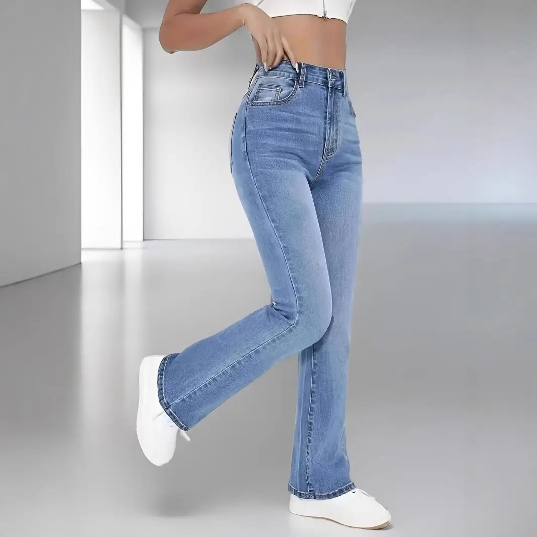 European And American Style Women Skinny Light Blue Jeans For Women Slim-fit Figure Flattering Pants Trendy