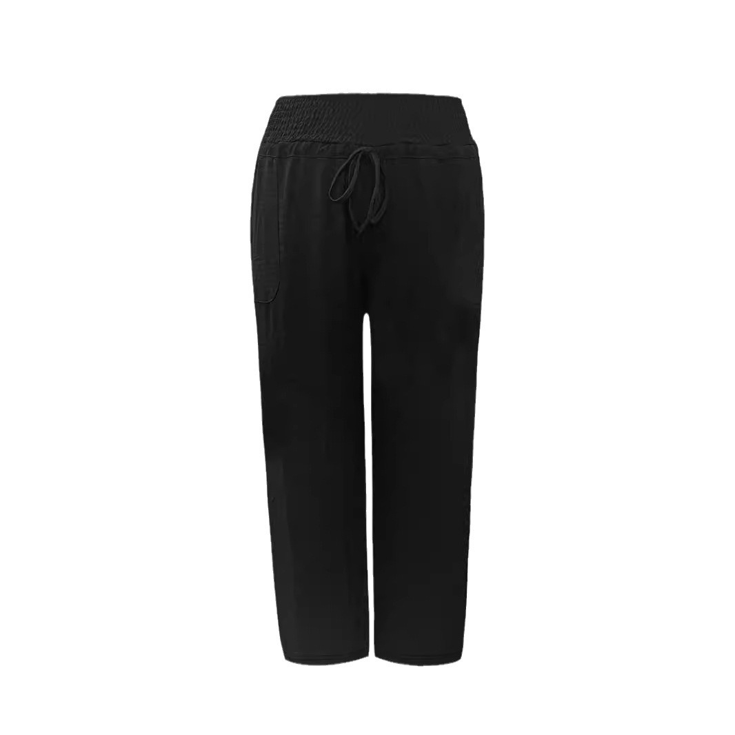 Women's Solid Color Drawstring Wide-Leg Pants with Pockets