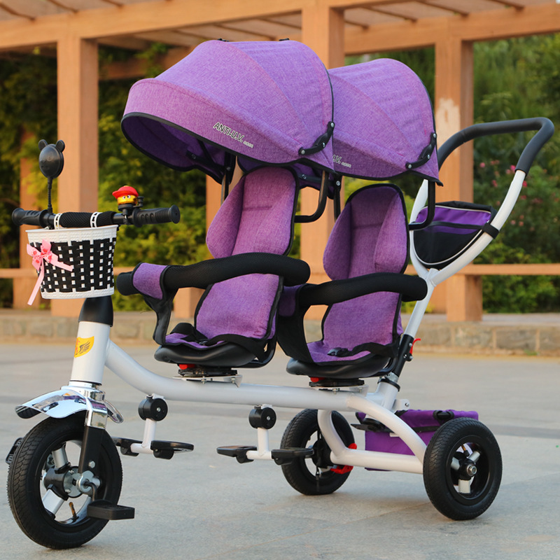 Poussette tricycle jumelle légère pour bébé – Image 3
