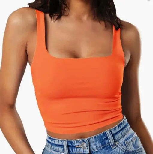 Women's Sleeveless Vest Square Collar Casual Top Orange - Shop at LoveMi