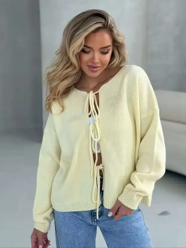 Loose Round neck Long sleeved Women's Sweater Light Yellow - Shop at LoveMi