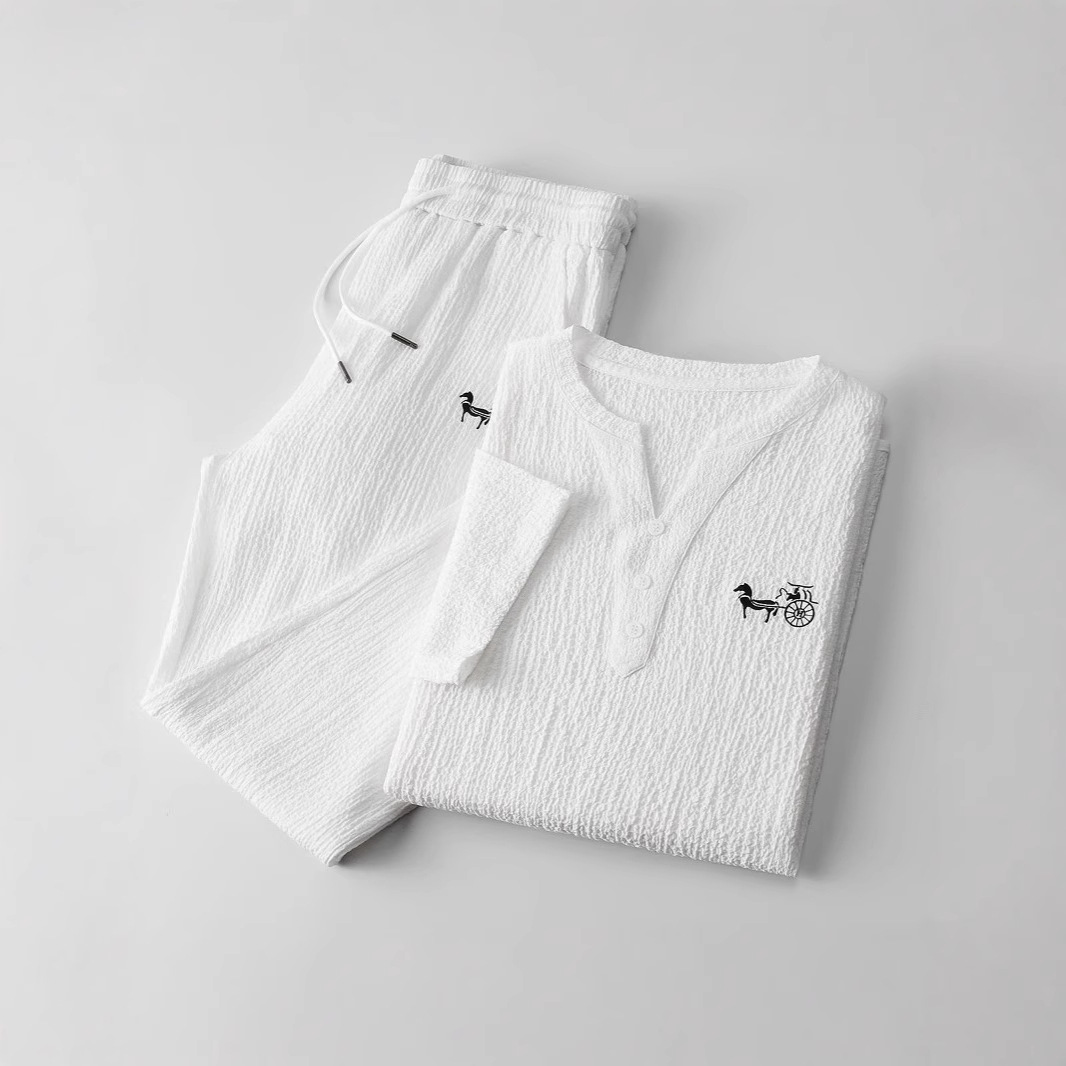 Men's Slim Fit Casual Ice Silk Set