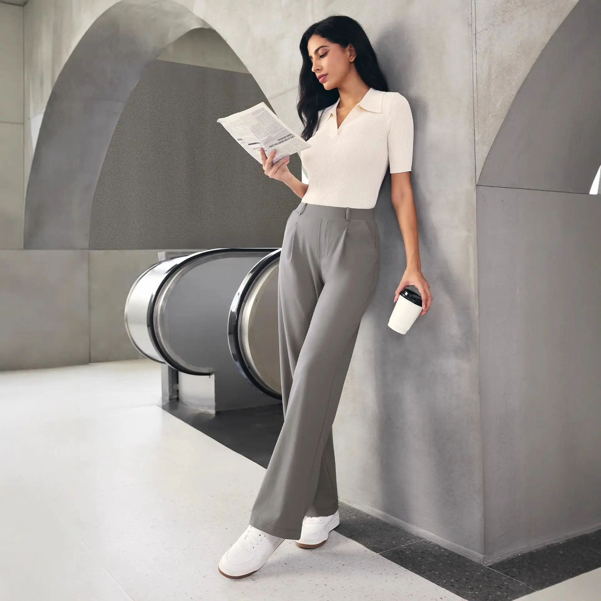 Womens High-Waisted Stretchy Work Business Casual Pants