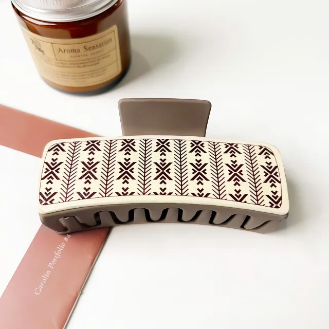 Western Denim Style Fashion Retro Printed Pu Barrettes Dark Coffee Diamond Pattern - Shop at LoveMi