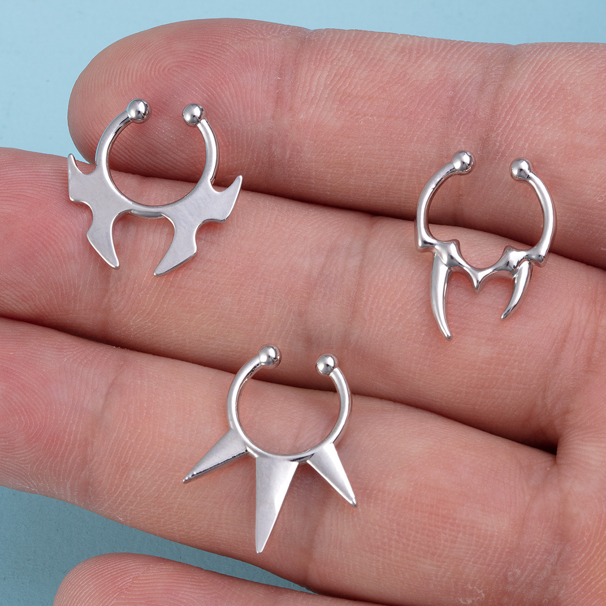 Stainless Steel Special-shaped 3 Fake Nose Ring Bat Cone Fangs Cool Personality Nasal Splint