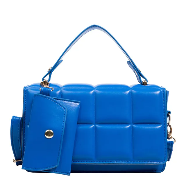 Solid Color Simple Fashionable Stylish Plaid Handbag Blue - Shop at LoveMi