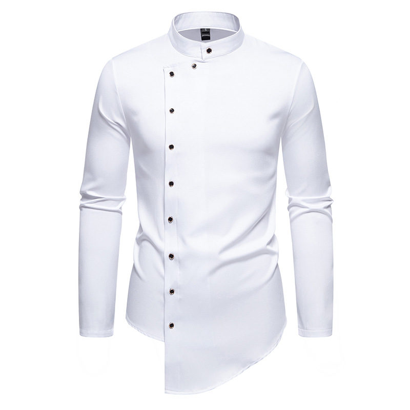 Fashionable Irregular Hem Stand Collar Men's Long-Sleeve Shirt - Image 5