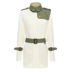 Women's Lace-up Knitted Trench Coat - Beige Army Green - View 1