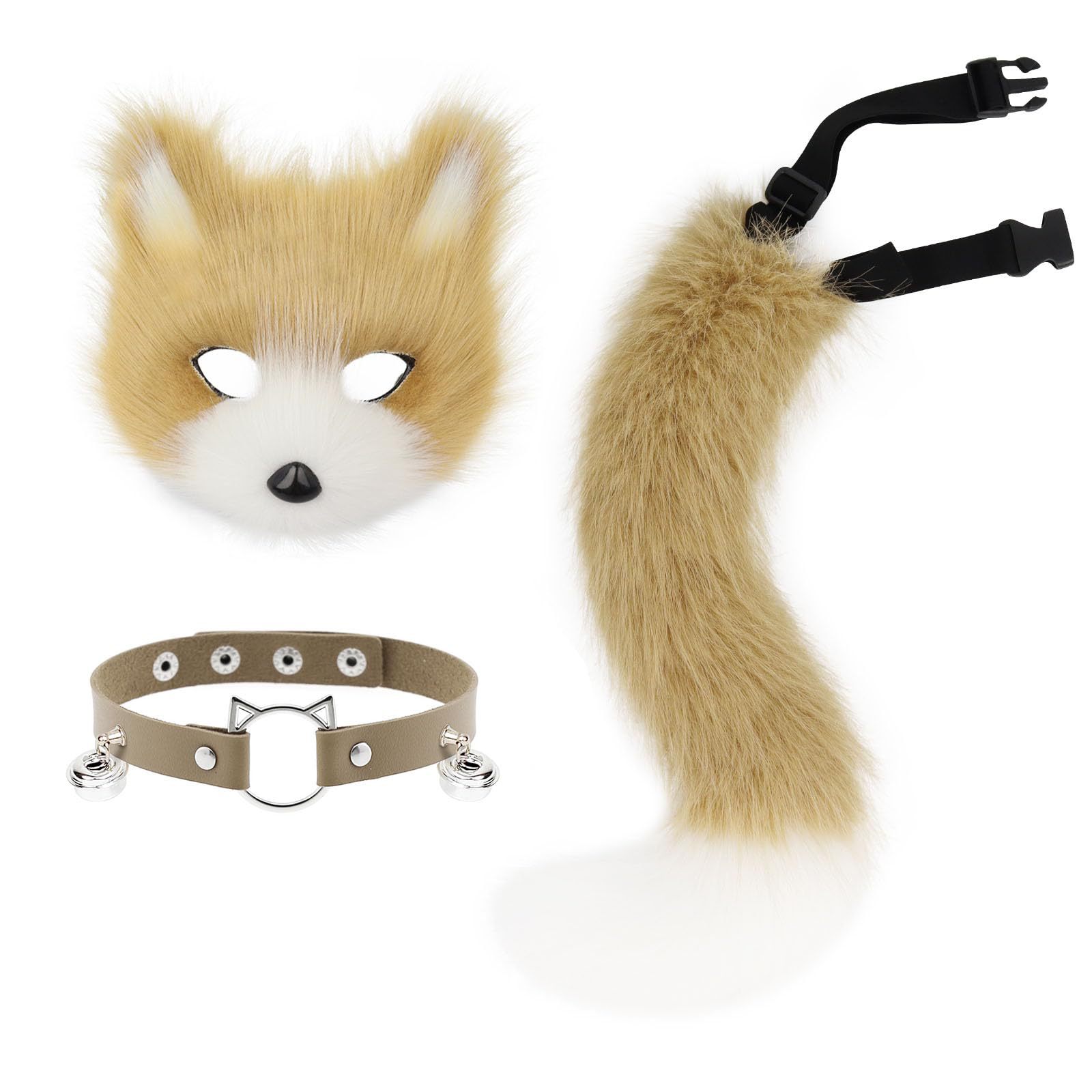 Fox-cat Mask Set Dark Punk-style Necklace And Neck Accessory Faux Fur Cartoon Costume