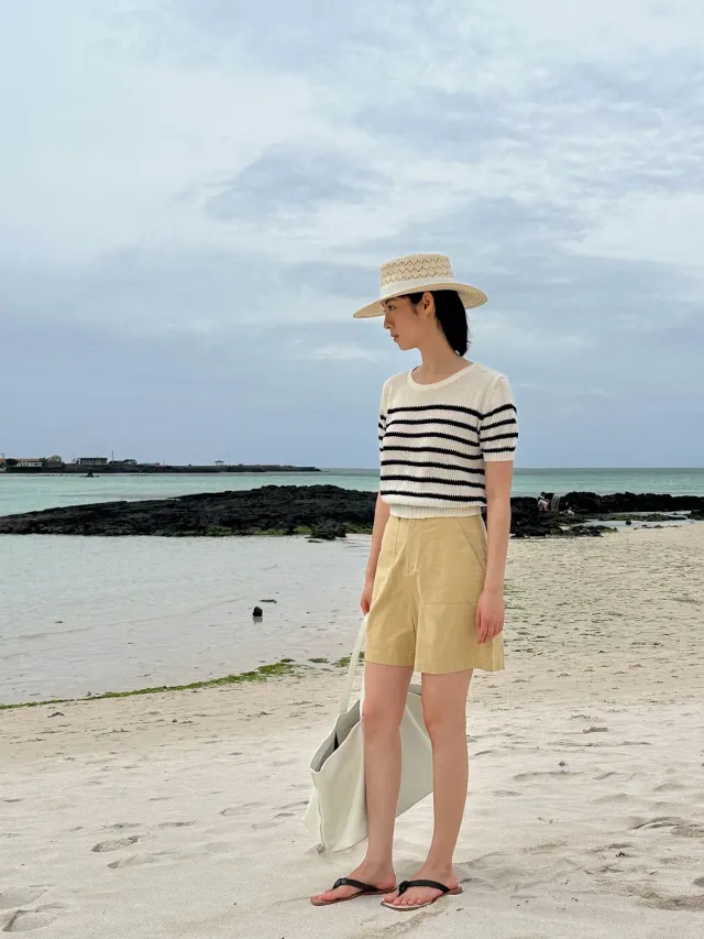 Navy Blue Striped Top Women's Summer Round Neck Sweater Black And White Stripes - Shop at LoveMi