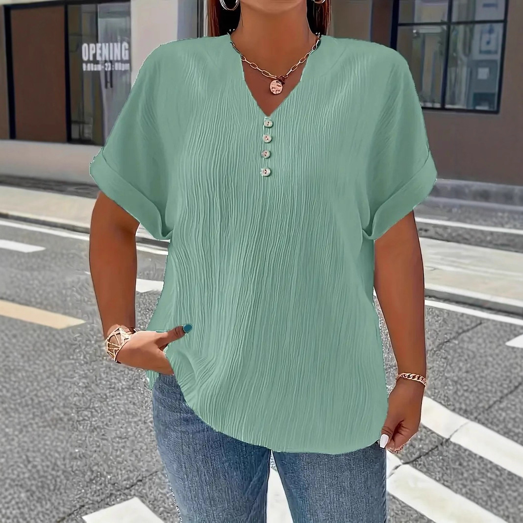 Summer Casual Women's Clothing Small V-neck Short-sleeve Top - Image 2