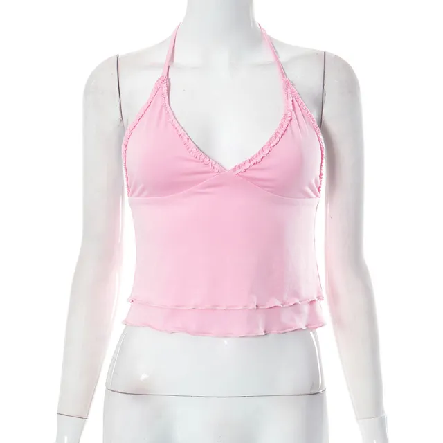 Women's Summer Halterneck Vest Top Pink - Shop at LoveMi