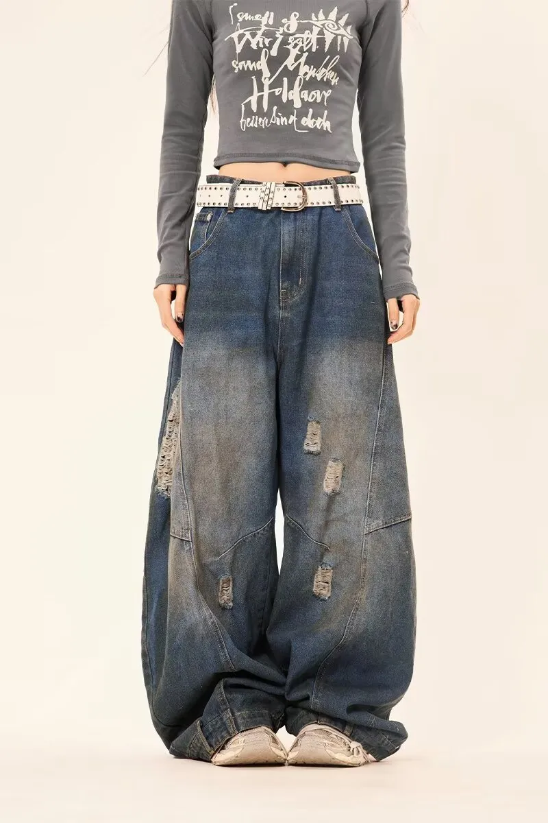American Retro Loose Slimming Jeans - Blue