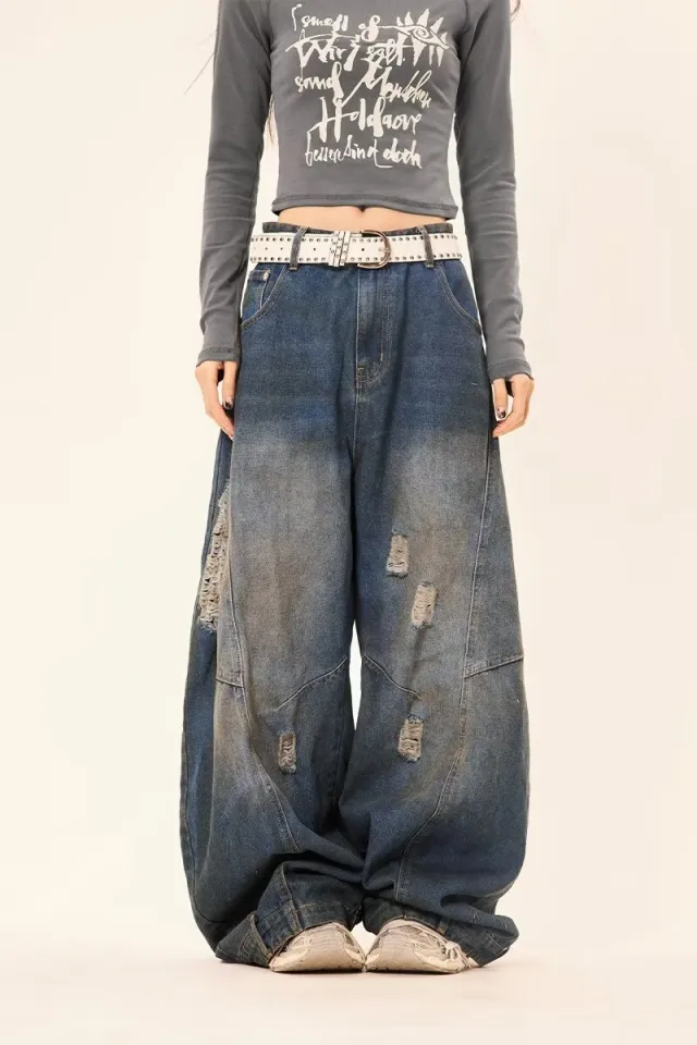 American Retro Loose Slimming Jeans Blue - Shop at LoveMi