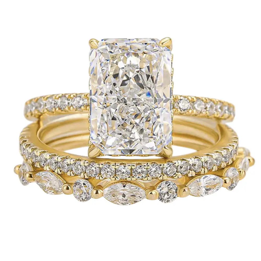 S925 Sterling Silver Super Shiny Ice Flower Cut Zircon Ring Suit