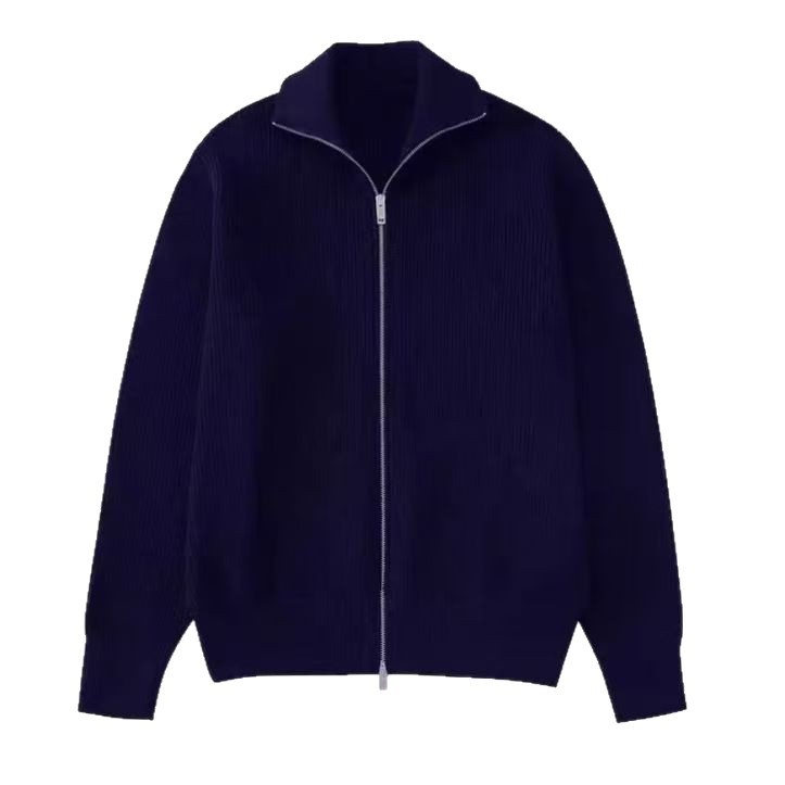 Mens Cardigan Sweater With Stand Collar And Zipper Jacket