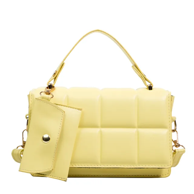 Solid Color Simple Fashionable Stylish Plaid Handbag Yellow - Shop at LoveMi