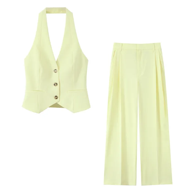 Spring New Fashion Hanging Collar Style Top Trousers Suit Suit Xs - Shop at LoveMi