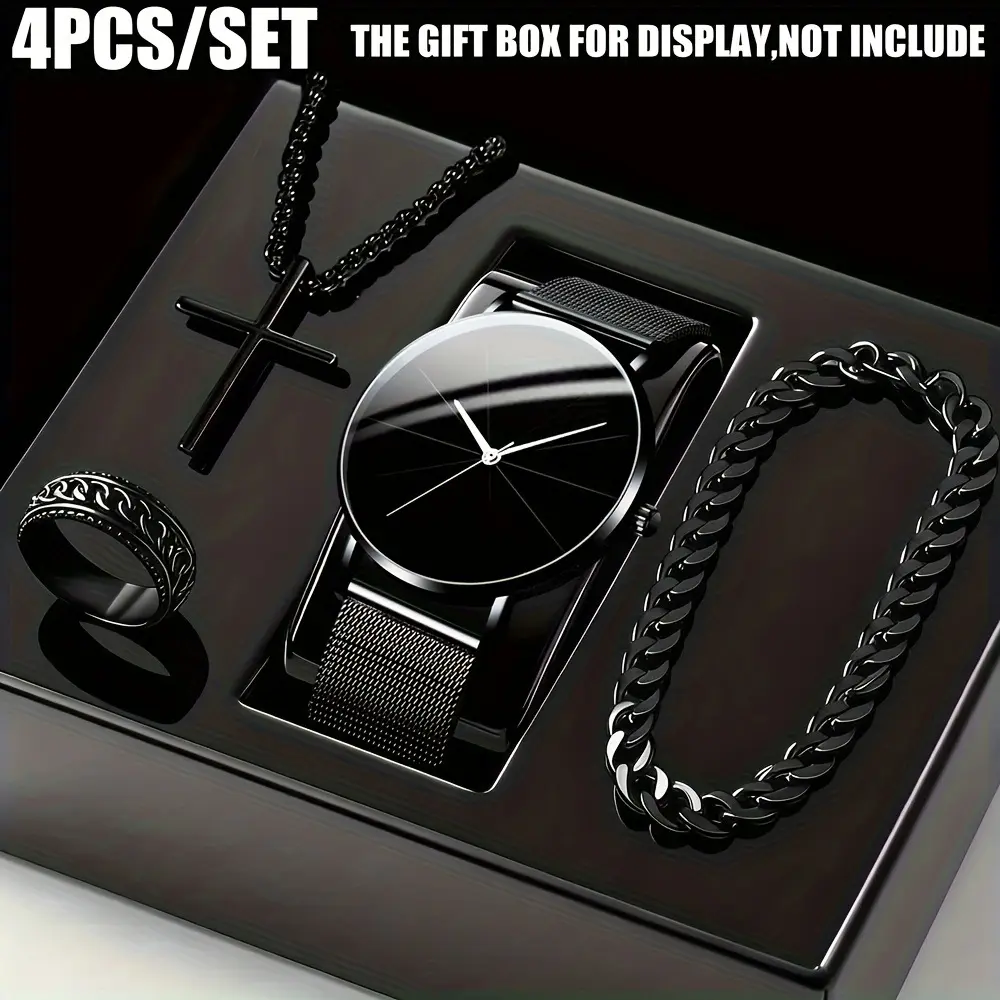 Men's Fashion Watch Ring Necklace Bracelet Set