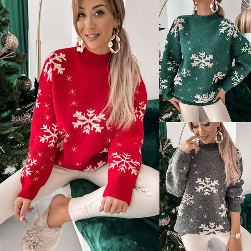 Fall Winter Women's Christmas Sweater Knitted Fluffy Loose Casual