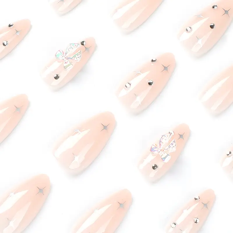 Wearable Nail Tip Three-dimensional Ice Bowknot Rhinestone Silver
