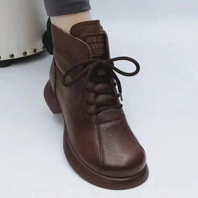 Round Toe Lace up Platform Ankle Boots Brown - Shop at LoveMi