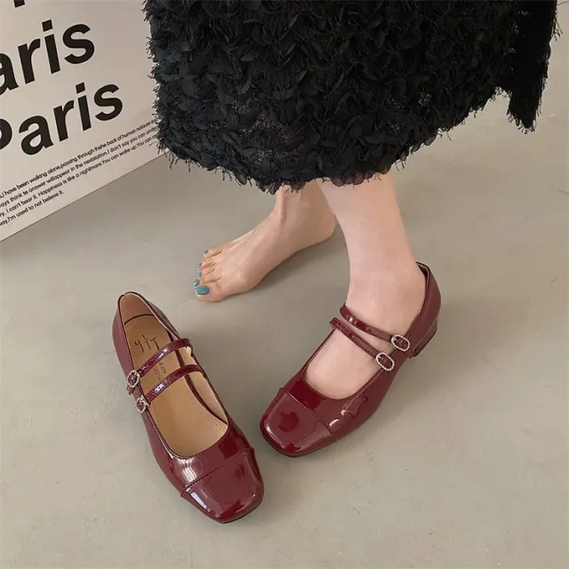 Square Toe Chunky Heel Buckle Mid heel High Heel Women's Shoes Red - Shop at LoveMi