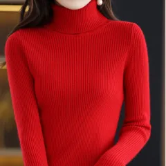 Autumn And Winter Women's Slim-fit Pullover Knit Sweater For Layering - Bright Red - View 1