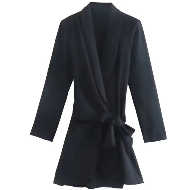 Women's Elegant Solid Color Short Long Sleeve Suit Dress Black - Shop at LoveMi