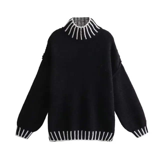 Women's Fashion Casual Multi color Loose Pullover Sweater Black - Shop at LoveMi