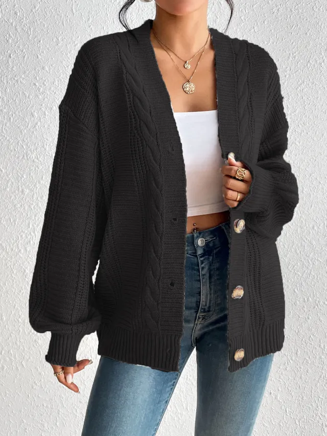 Simple Hemp Pattern Button Women's Overcoat Black - Shop at LoveMi