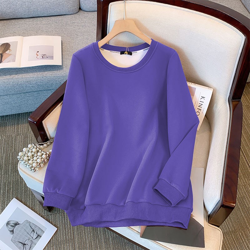 New Long Sleeve Sweater Solid Color Loose Top Purple - Shop at LoveMi