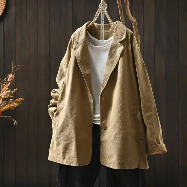 Retro Casual Cotton Loose Retro Casual Top Khaki - Shop at LoveMi