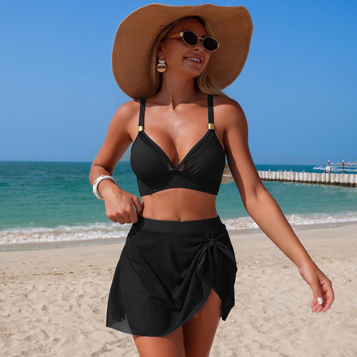 Women’s Split Swimsuit Mesh High-Waist Bikini
