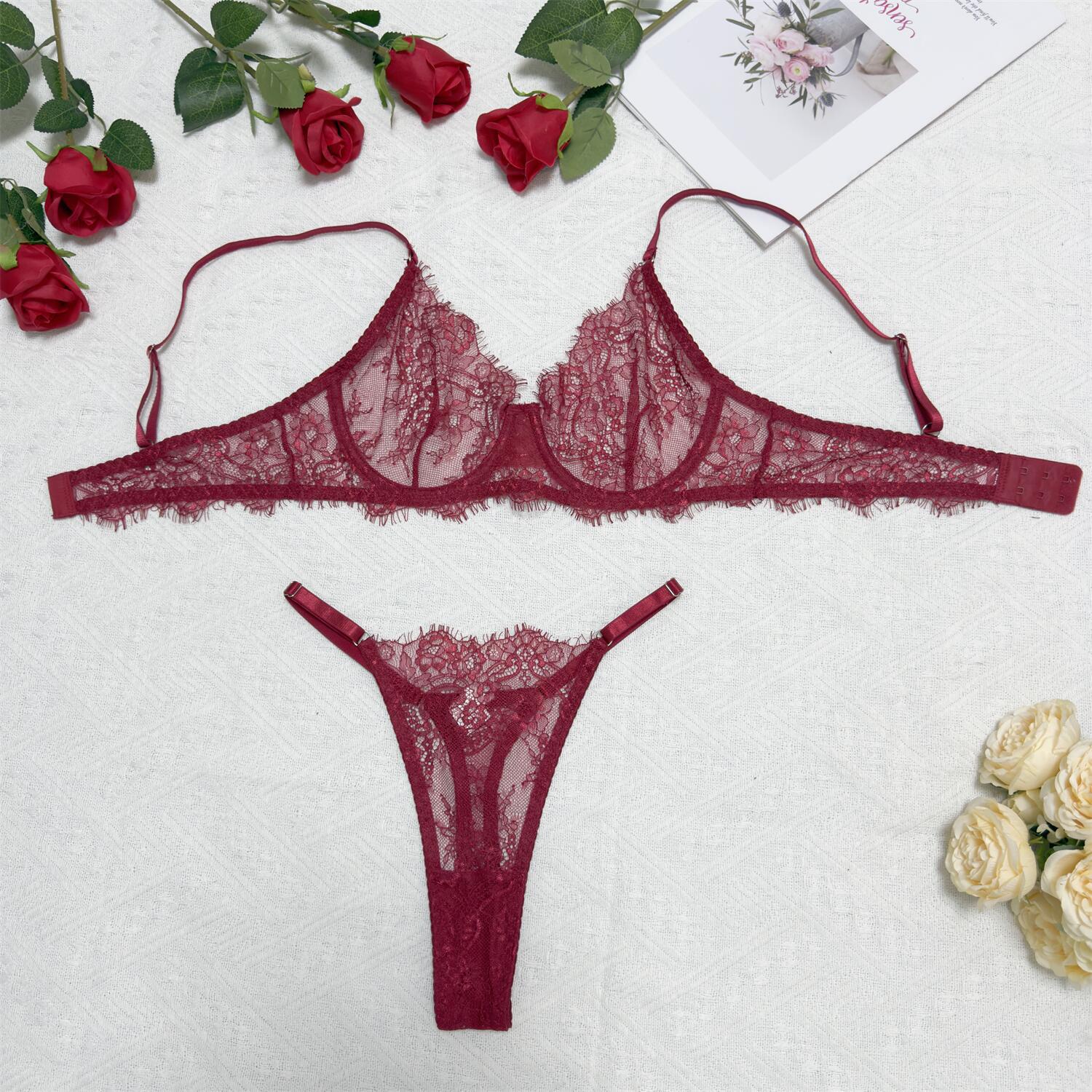 Sexy Lingerie Set Lace Hollow-Out Bra In Multiple Colors And Sizes 9