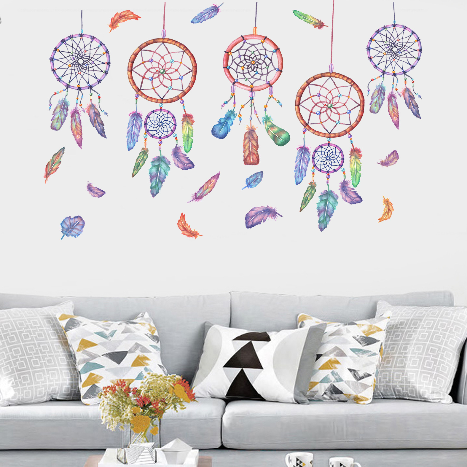 Title 4, Wall Stickers Wind Chimes Feather Romantic And ...