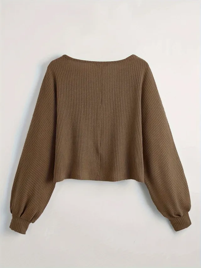 Loose Round Neck Short Sleeve Knitted Sweater Khaki - Shop at LoveMi