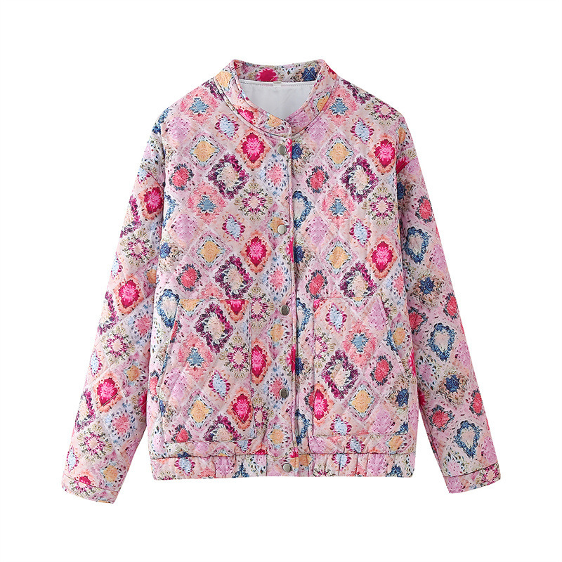 Warm Cotton Padded Crew-Neck Jacket, Lotus Pink Warm Cotton Padded Crew-Neck Jacket, Lotus Pink