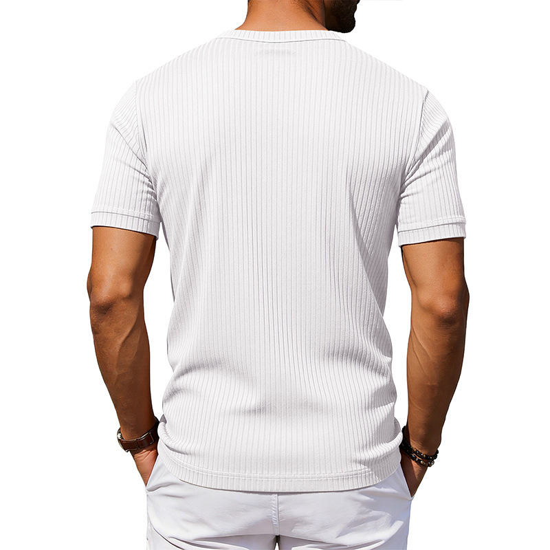 Summer New Men's Henley-Neck Ribbed T-Shirt