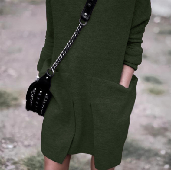 European And American New Autumn And Winter Fashion Round Neck Pocket Long Sleeve Green - Shop at LoveMi