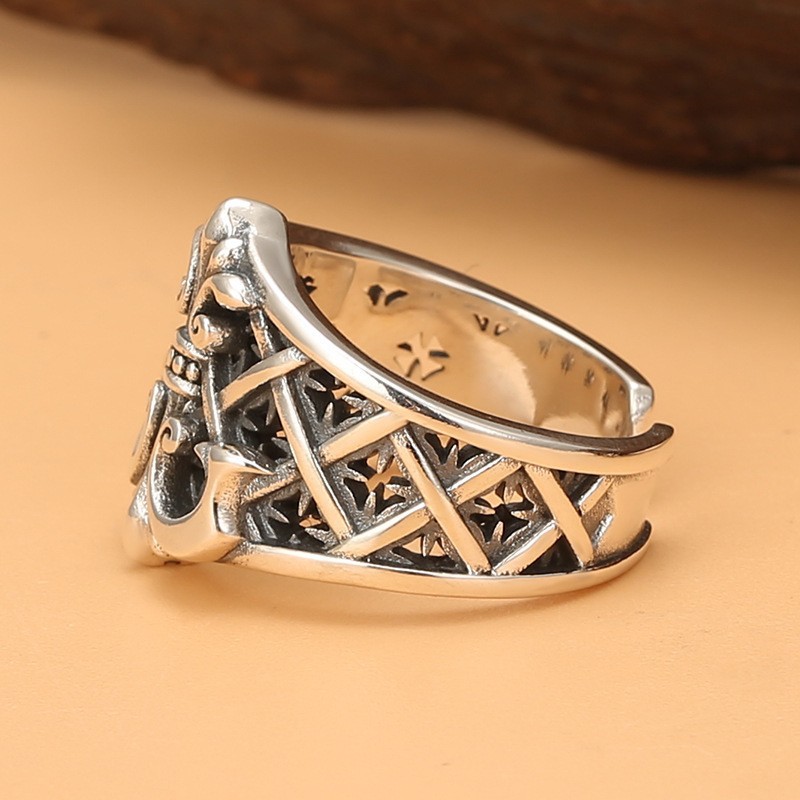 Boat Anchor Open Ring Checkered Design Mechanical Vintage Style For Men