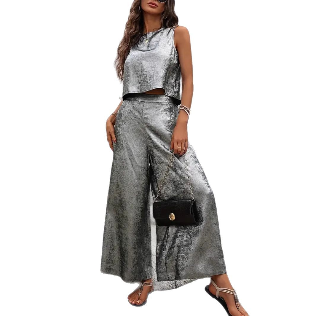 European And American Style Women Fashion Casual Solid Color Sleeveless Fashion Suit