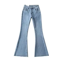 Autumn And Winter Fashion Small High Waist Raw Hem Jeans Retro Distressed Small Man Stretchy Wide-leg Slim Flare Pants - Regular Light Blue - View 1