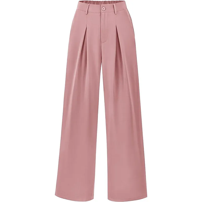 Work Commute Business Style Loose Casual Formal Wear Wide-legged Pants - Pink