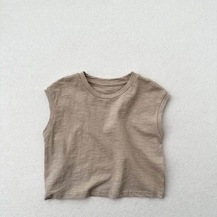 Slub Cotton Sleeveless Drop-shoulder T-shirt For Boys And Girls